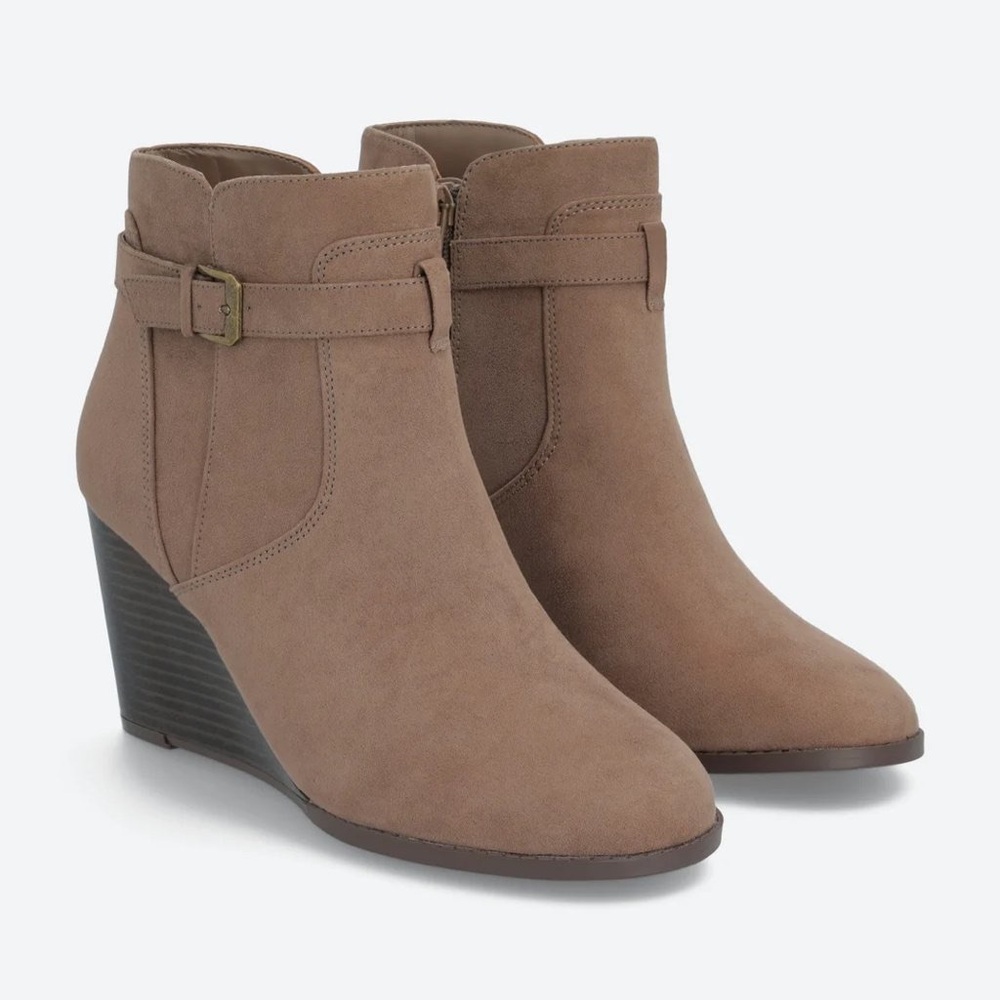 SALE! Market & Spruce Womens Taupe Serah Suede Heel Booties - NEW NO BOX